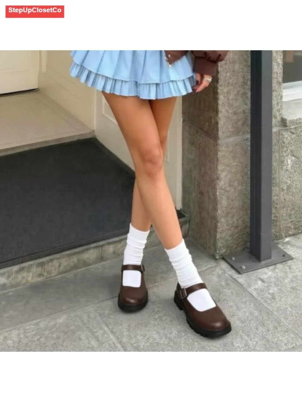 Chunky Platform Mary Jane Flats with Adjustable Buckle, Cushioned Insole,